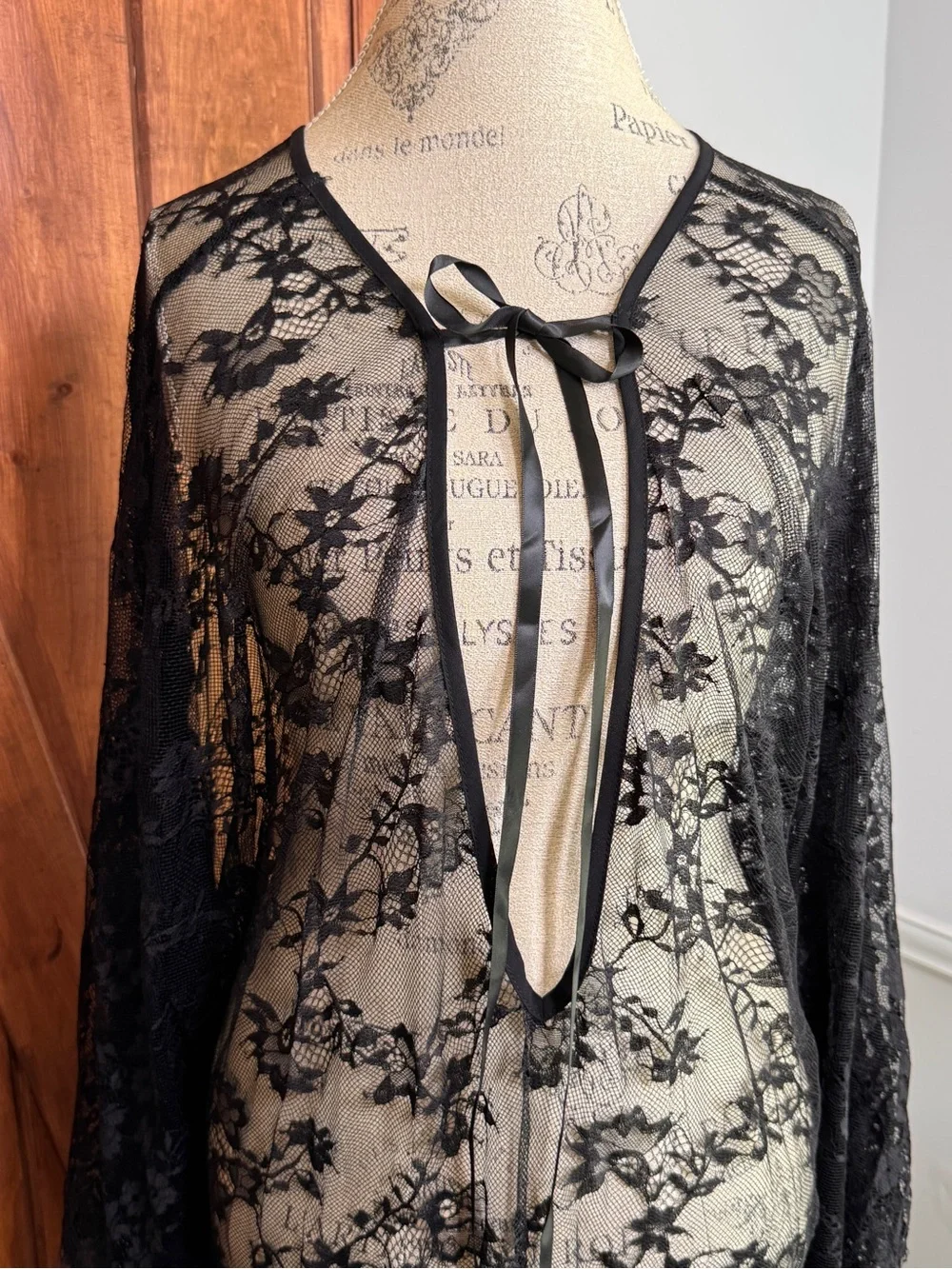 Long Lace Batwing See Through Robe